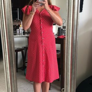 Red/white polka dot flutter sleeve dress, size S